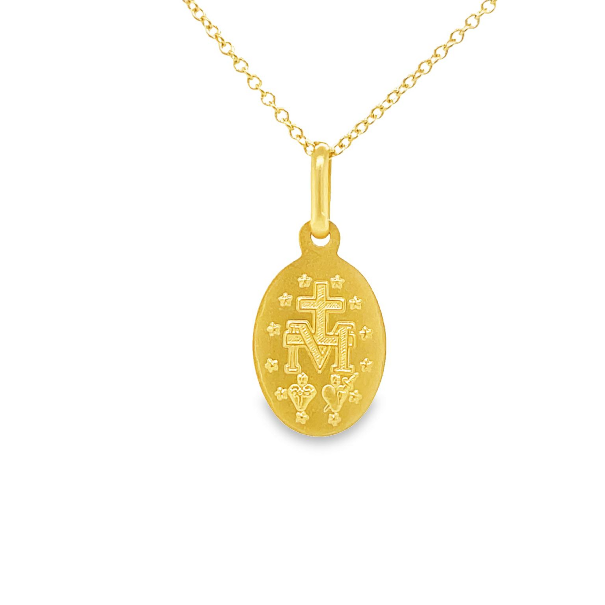 Small 14k Italian Yellow Gold Miraculous Medal Oval Pendant  16.00 x 10.00 mm Back View