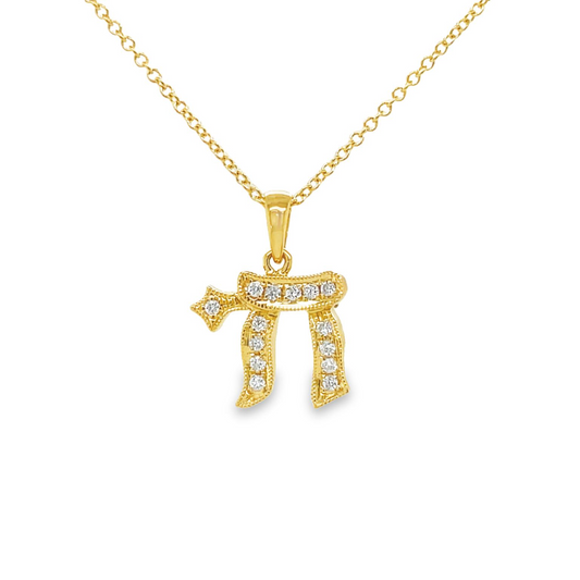 Diamond Chai Pendant Necklace Front view