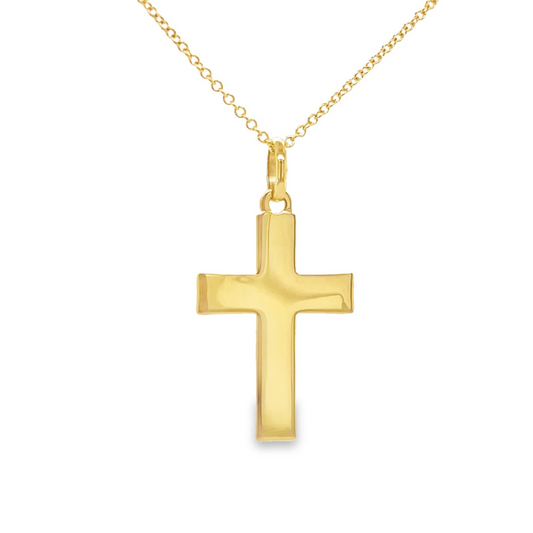 Larger 14k Italian Yellow Gold Flat Square Cross Front view