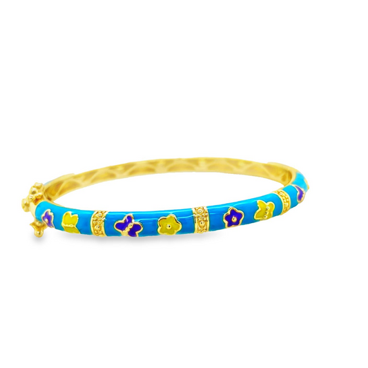 Front view of Goldplated Children Heart & Flower Bangle