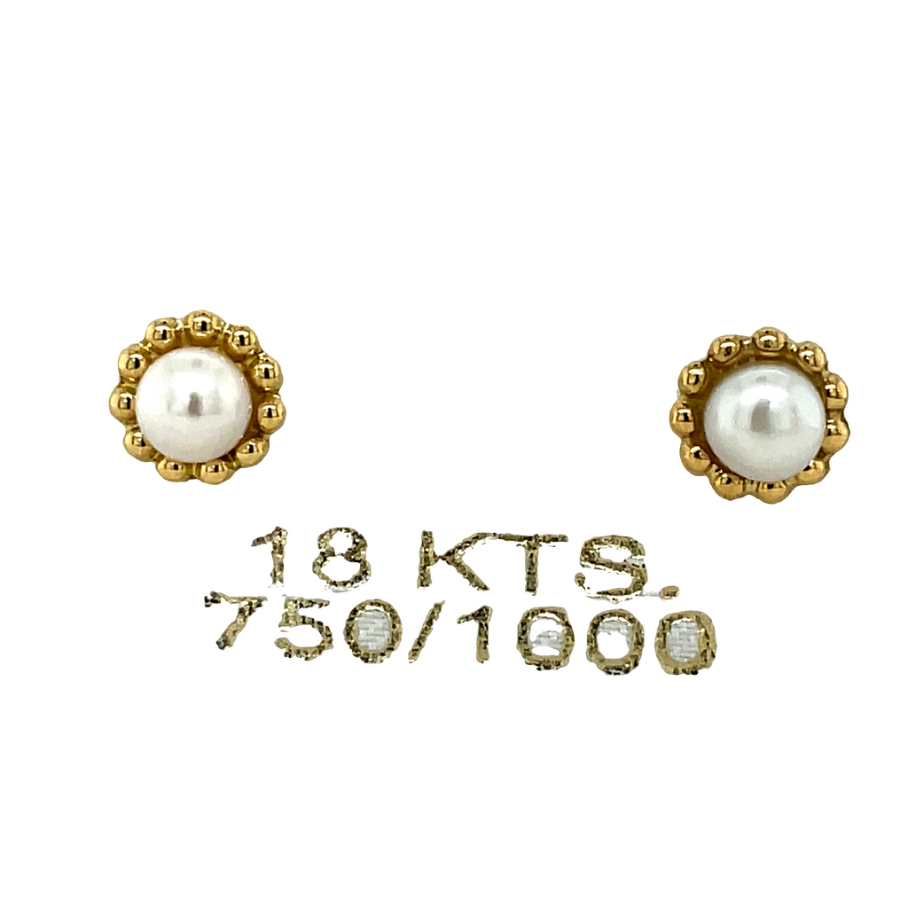These 18K Gold Pearl Baby Earrings are the perfect choice for class and elegance. Handcrafted with cultured pearls and 18k yellow gold, these earrings will be cherished for years as a timeless reminder of style. The screwbacks provide a secure fit, making them safe for little ears.