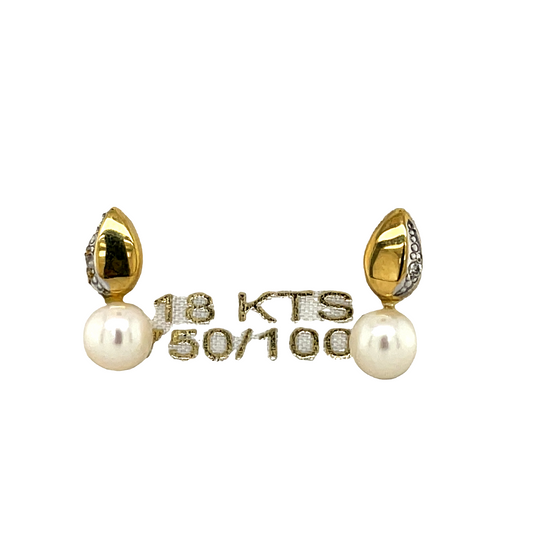 18K Gold Pearl Motif & Diamond Baby Earrings Front view