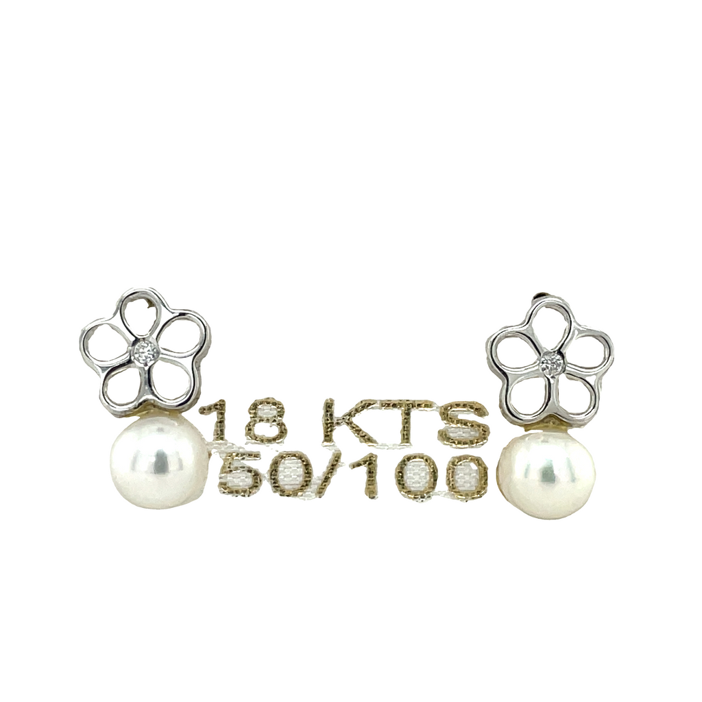 Beautiful baby earrings  Secure baby screw backs  18k white gold  Two pearls