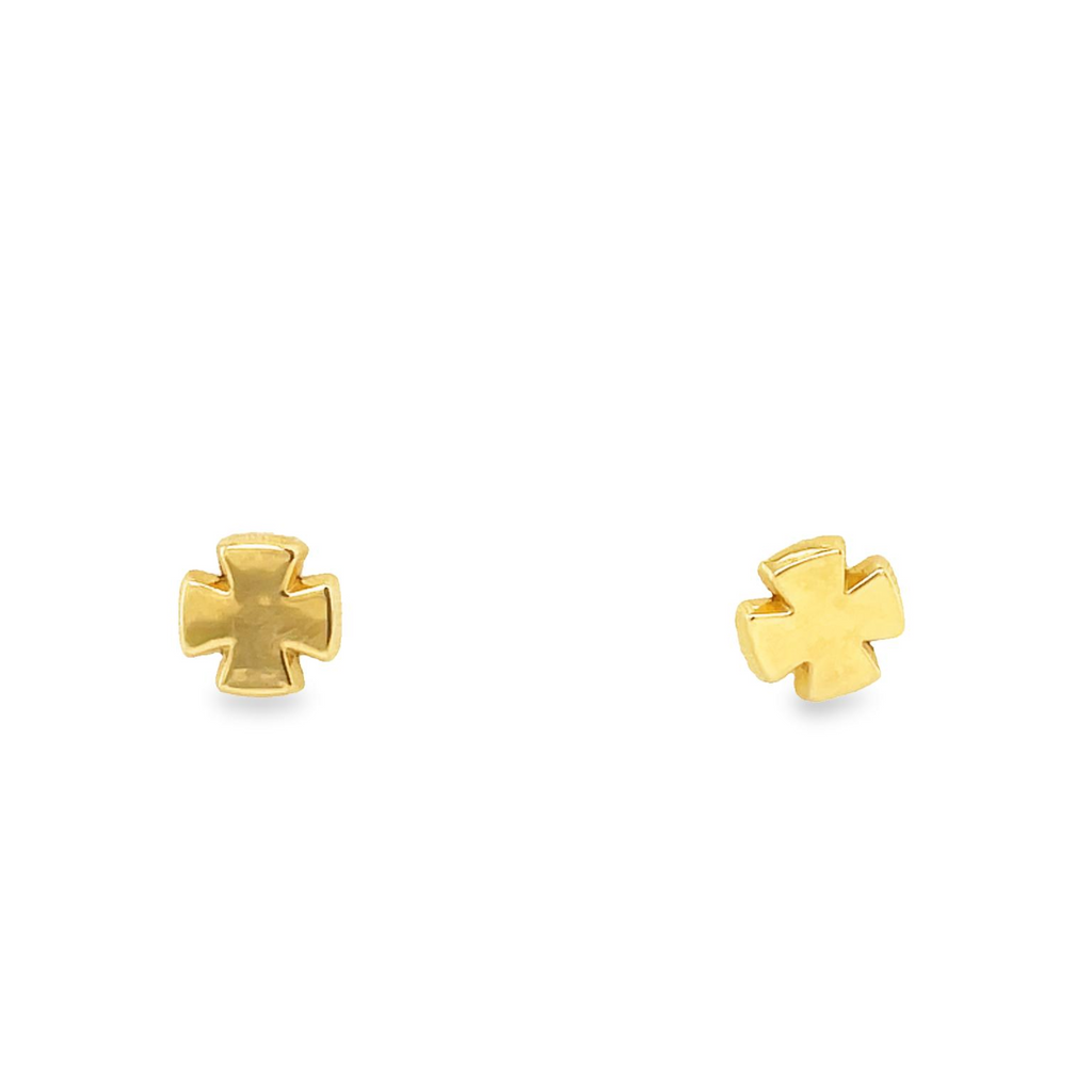 Elegant 14K Yellow Gold Cross Earrings with secure screw backs. Beautifully crafted earrings provide the perfect finishing touch to any baby's outfit. 