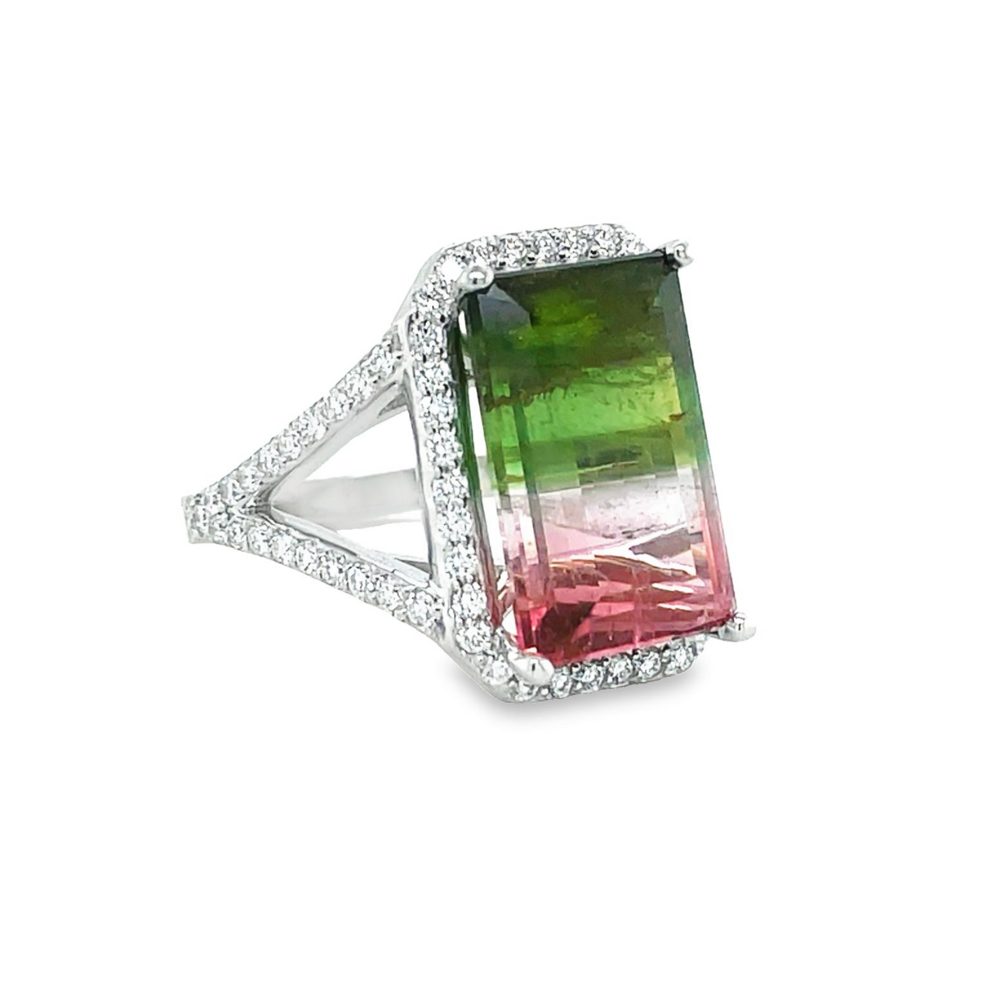 Watermelon Tourmaline & Diamond Cocktail Ring Side view 