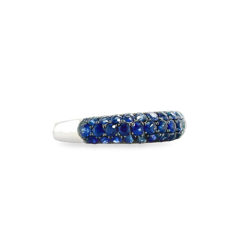Stackable bands  Bright & bold colors set in sparking pave mountings.  18k white gold.   4.60 mm width  6.5 size (sizeable)  1.18 cts sapphires.