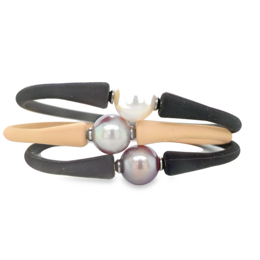 White Single Edison Pearl Rubber Bracelet Front view 