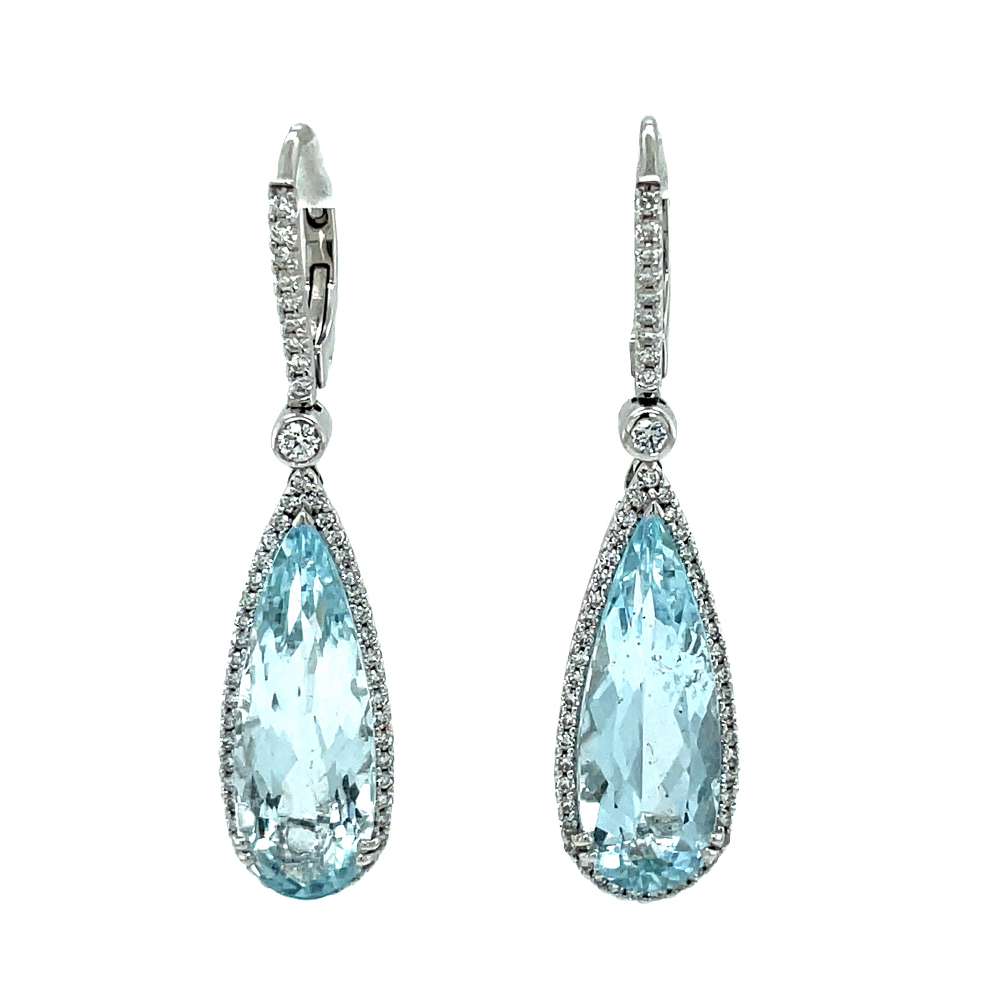 Italian Aquamarine & Diamond Pear Shape Earrings Front view 