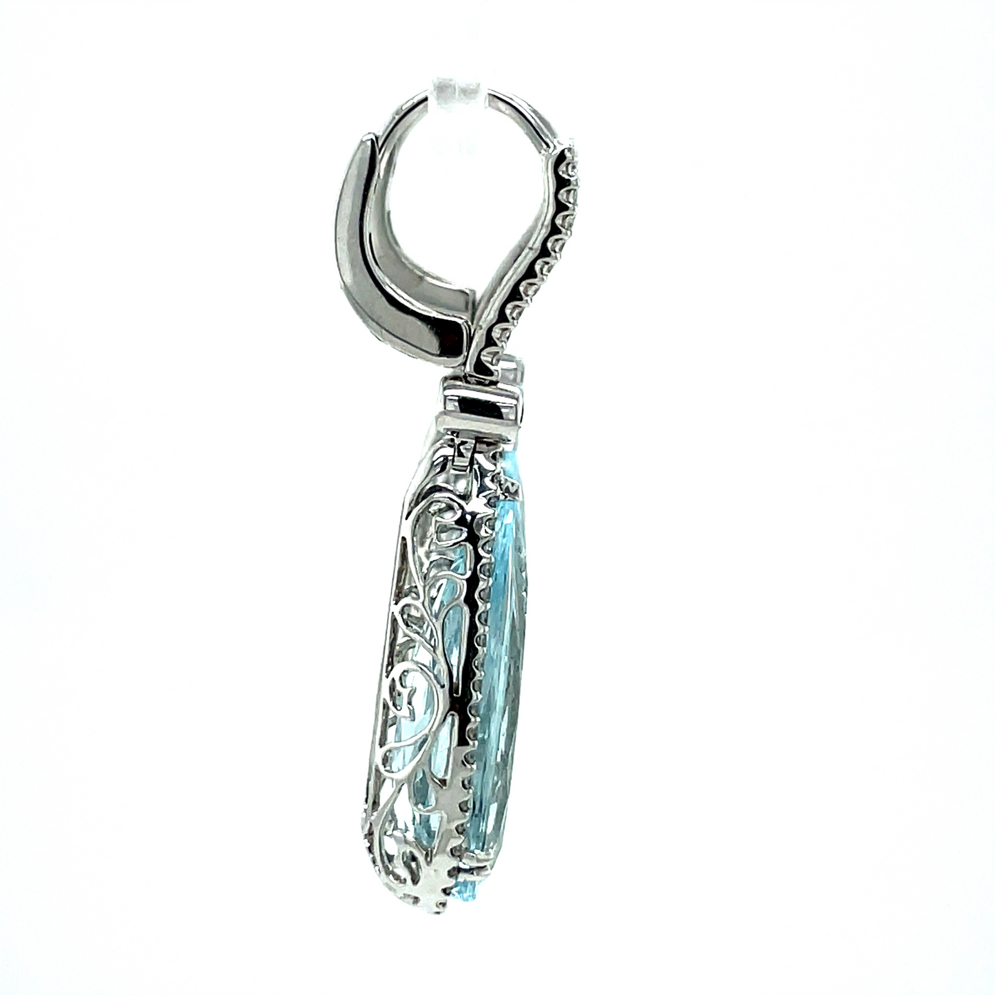Italian Aquamarine & Diamond Pear Shape Earrings Profile View
