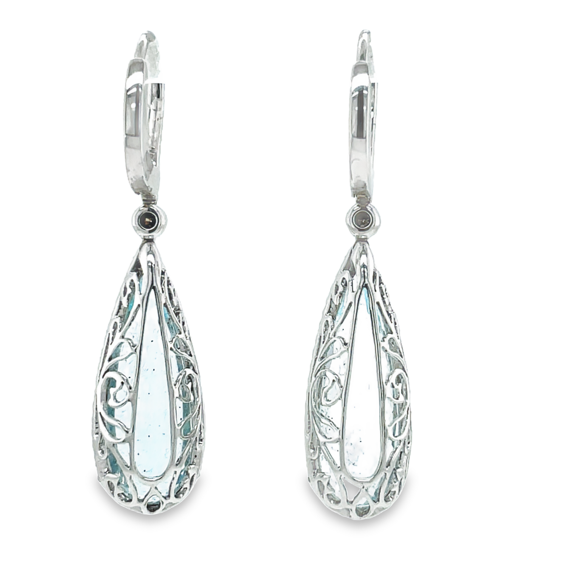 Italian Aquamarine & Diamond Pear Shape Earrings Back View