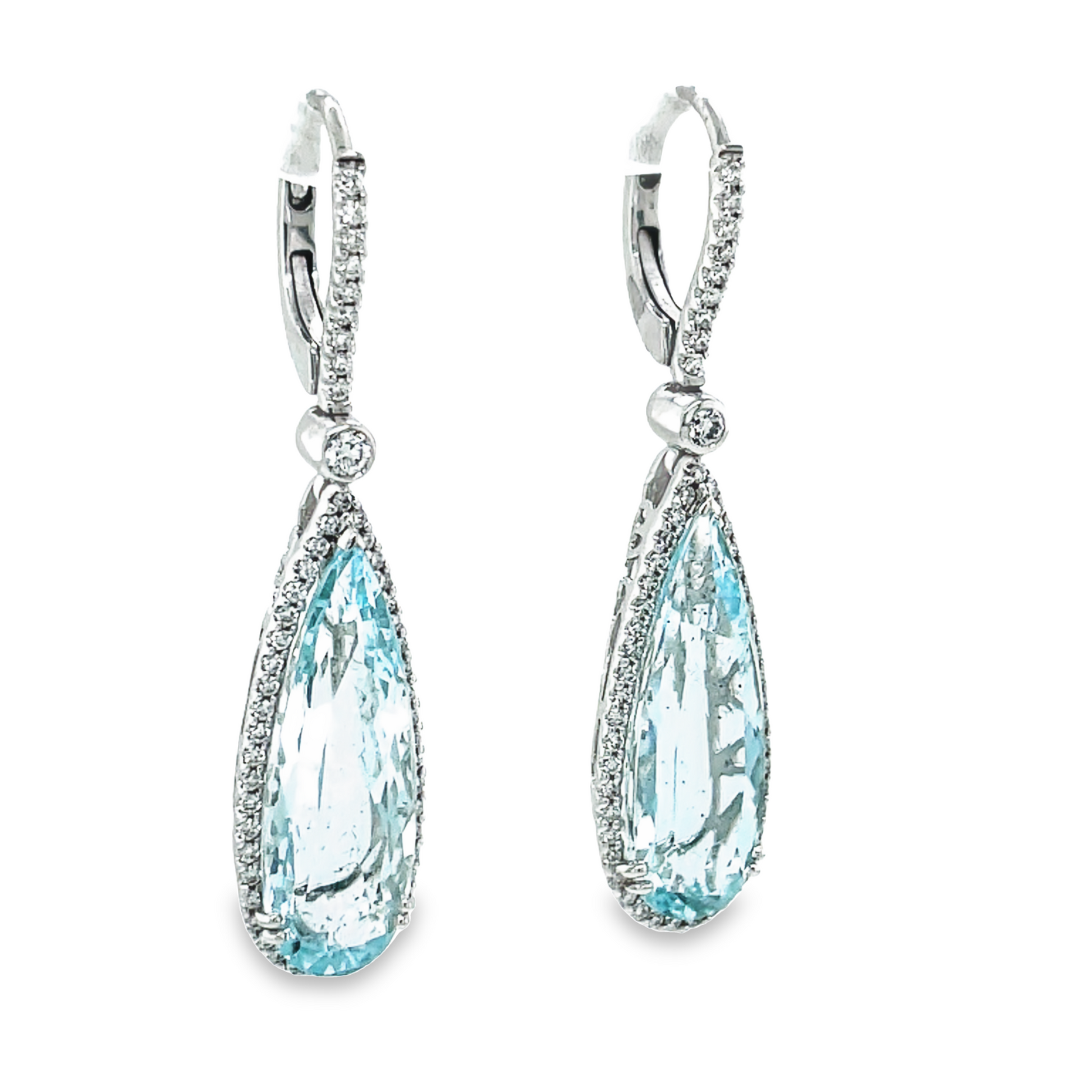 Italian Aquamarine & Diamond Pear Shape Earrings Side view 