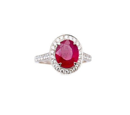 Faceted Ruby ring & diamond bezel 0.62 cts  Set in 18k white gold 14.67 mm bezel size  Gallery finish in the inside Size 7 (sizeable)