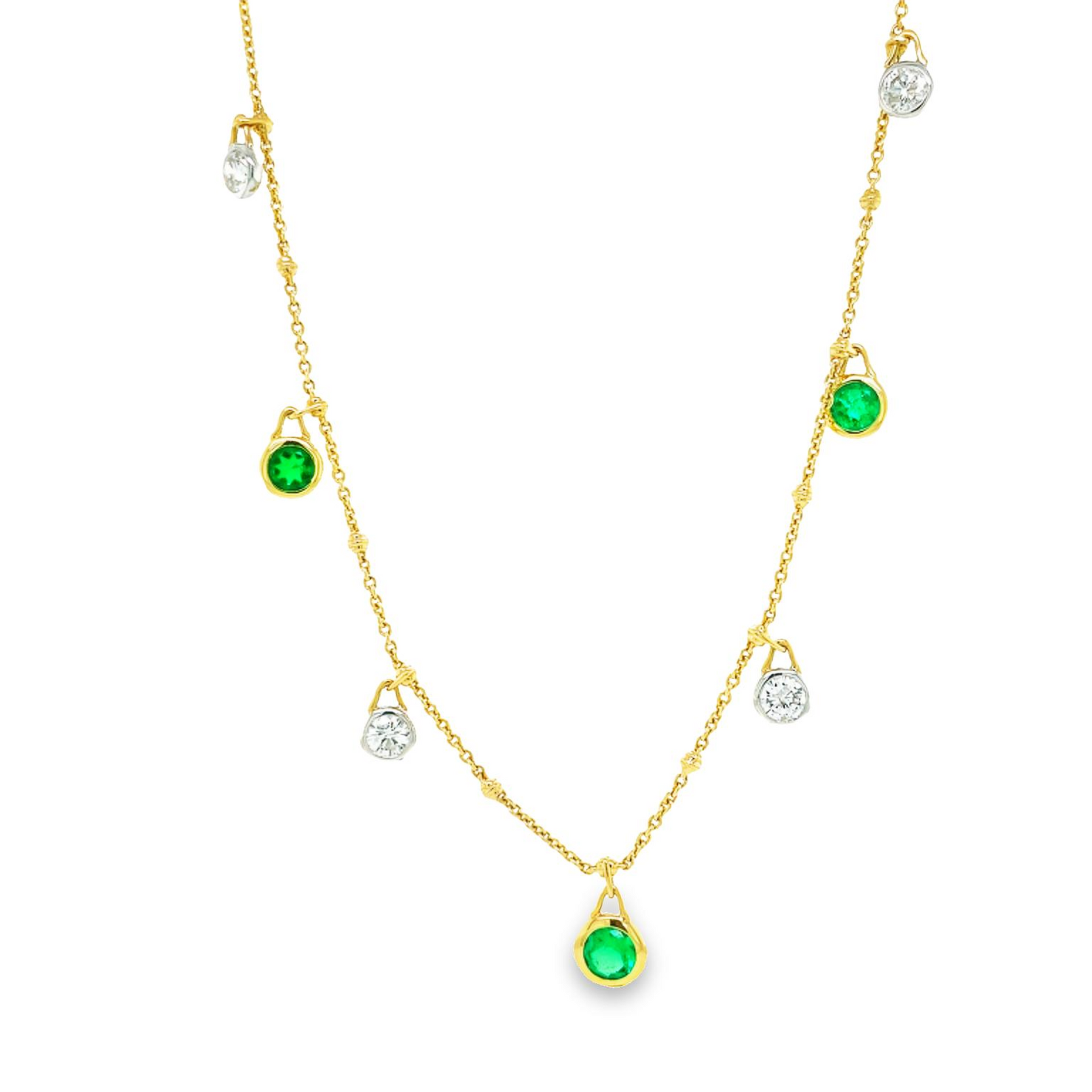 Emerald & Diamond Dangling By the Yard Necklace Front view