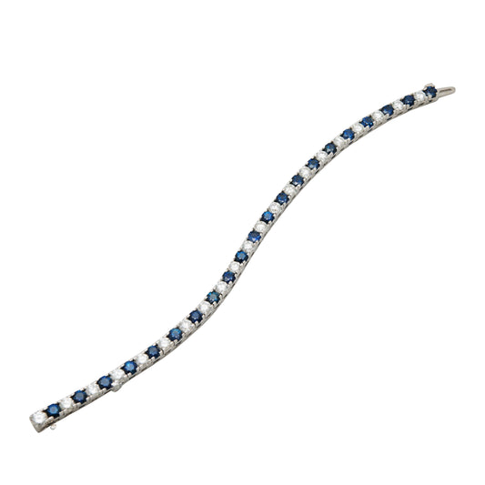 Top view of unfastened 14k White Gold Sapphire & Diamond Line Bracelet