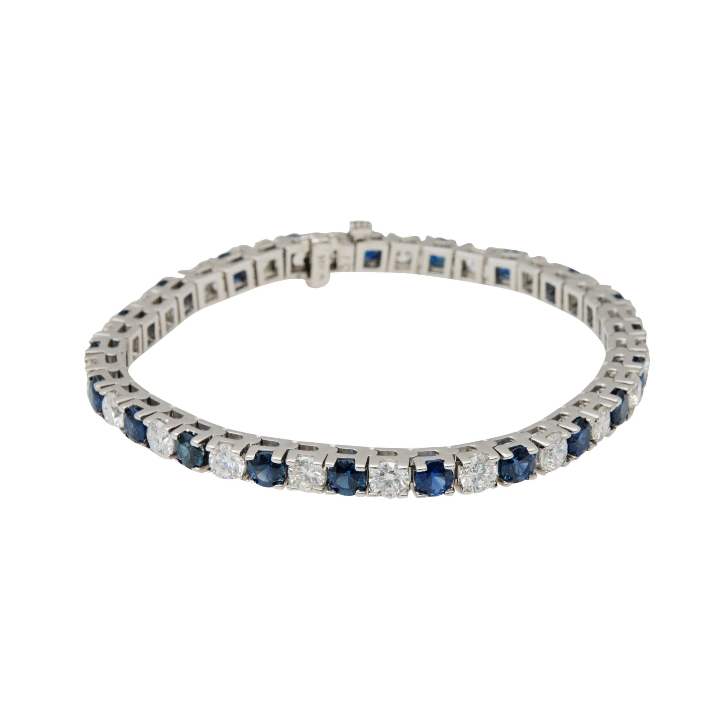 Top view of fastened 14k White Gold Sapphire & Diamond Line Bracelet