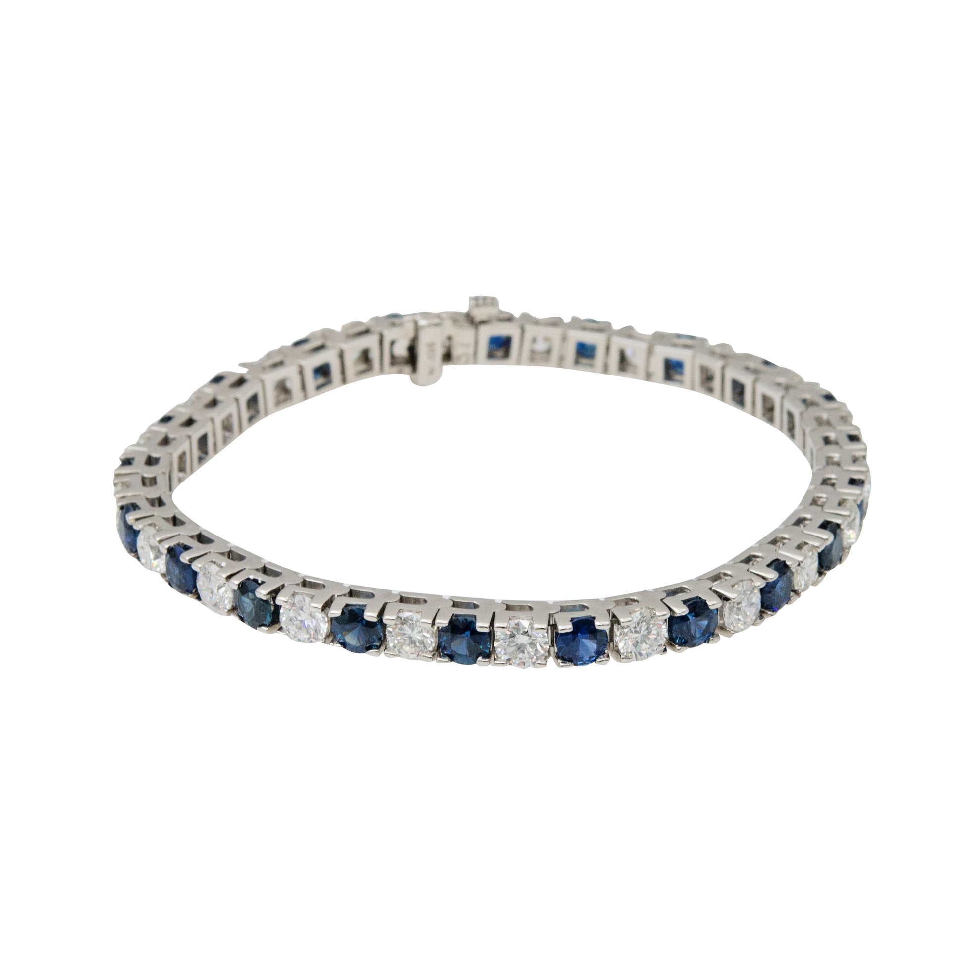 Top view of fastened 14k White Gold Sapphire & Diamond Line Bracelet