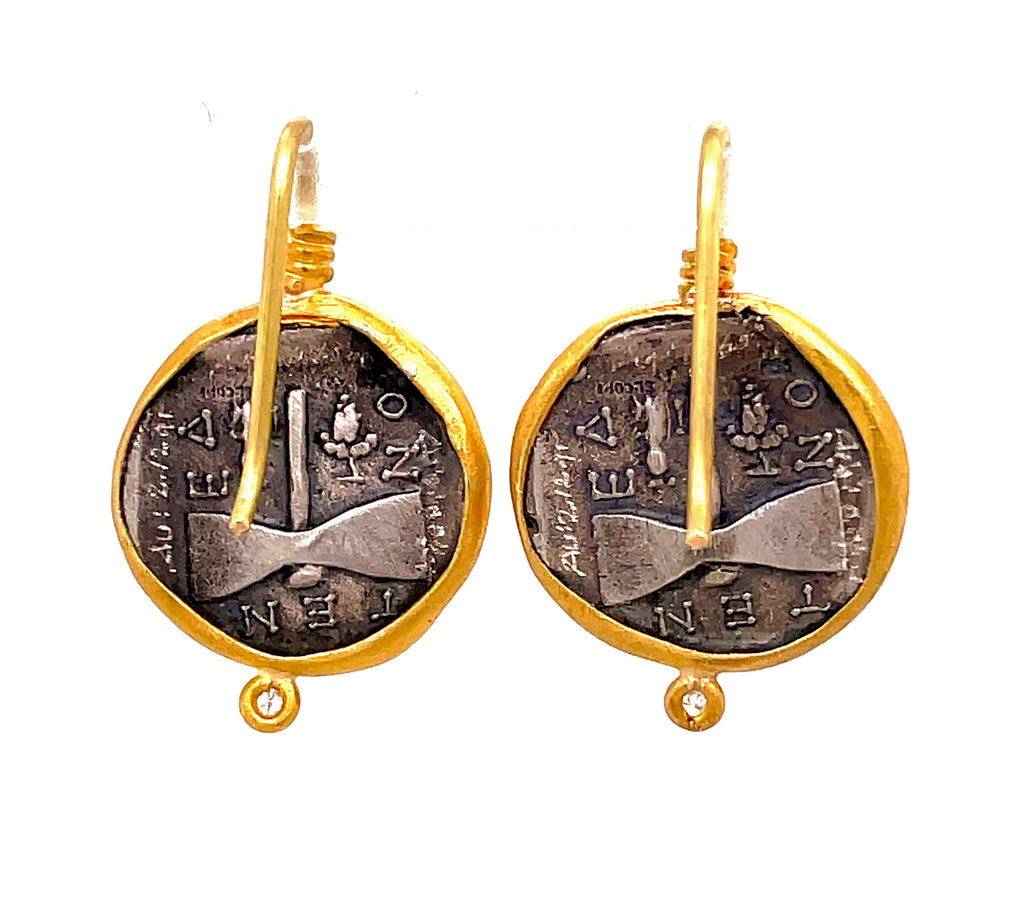 Round coin style   Janus & Janus meaning for the beginning and the end   Small round diamonds   24k gold  Matte finish   Handmade in Turkey