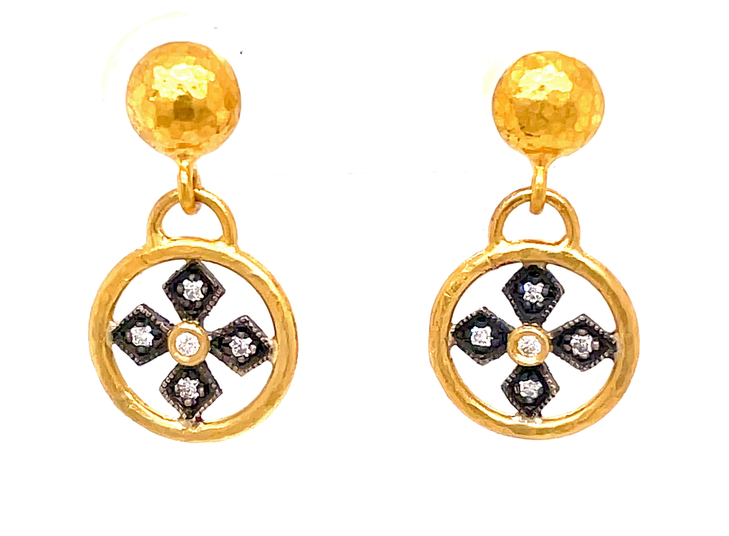 Vintage Byzantine Cross Pearl Drop Earrings in Gold