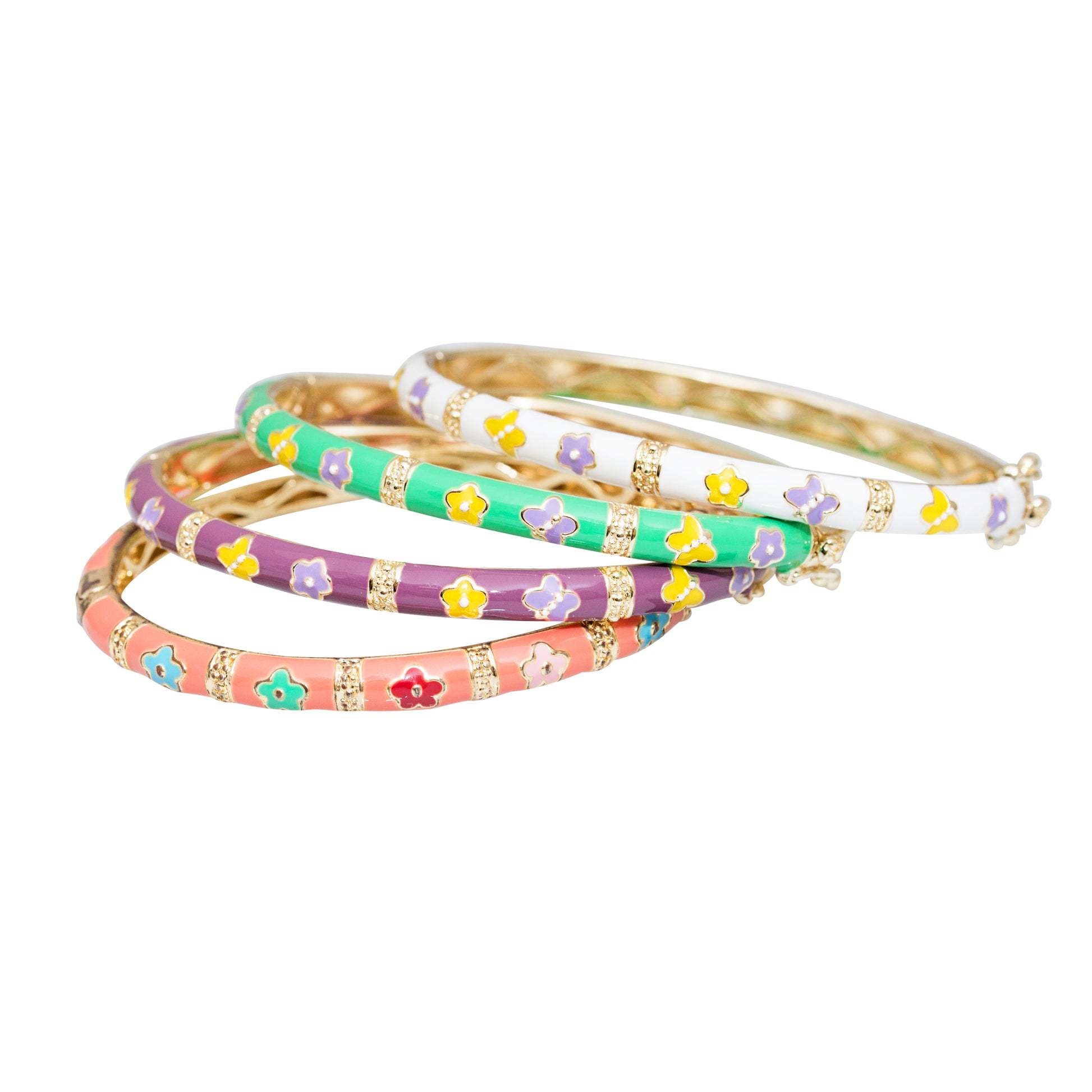 Front view of Goldplated Children Heart & Flower Bangle
