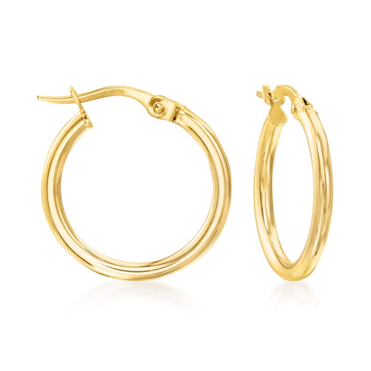 Front view Small Size 3.00 mm Gold Hoops Earrings