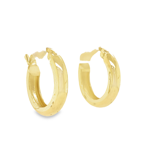 Small Size 3.00 mm Yellow Gold Hoops Earrings Side view