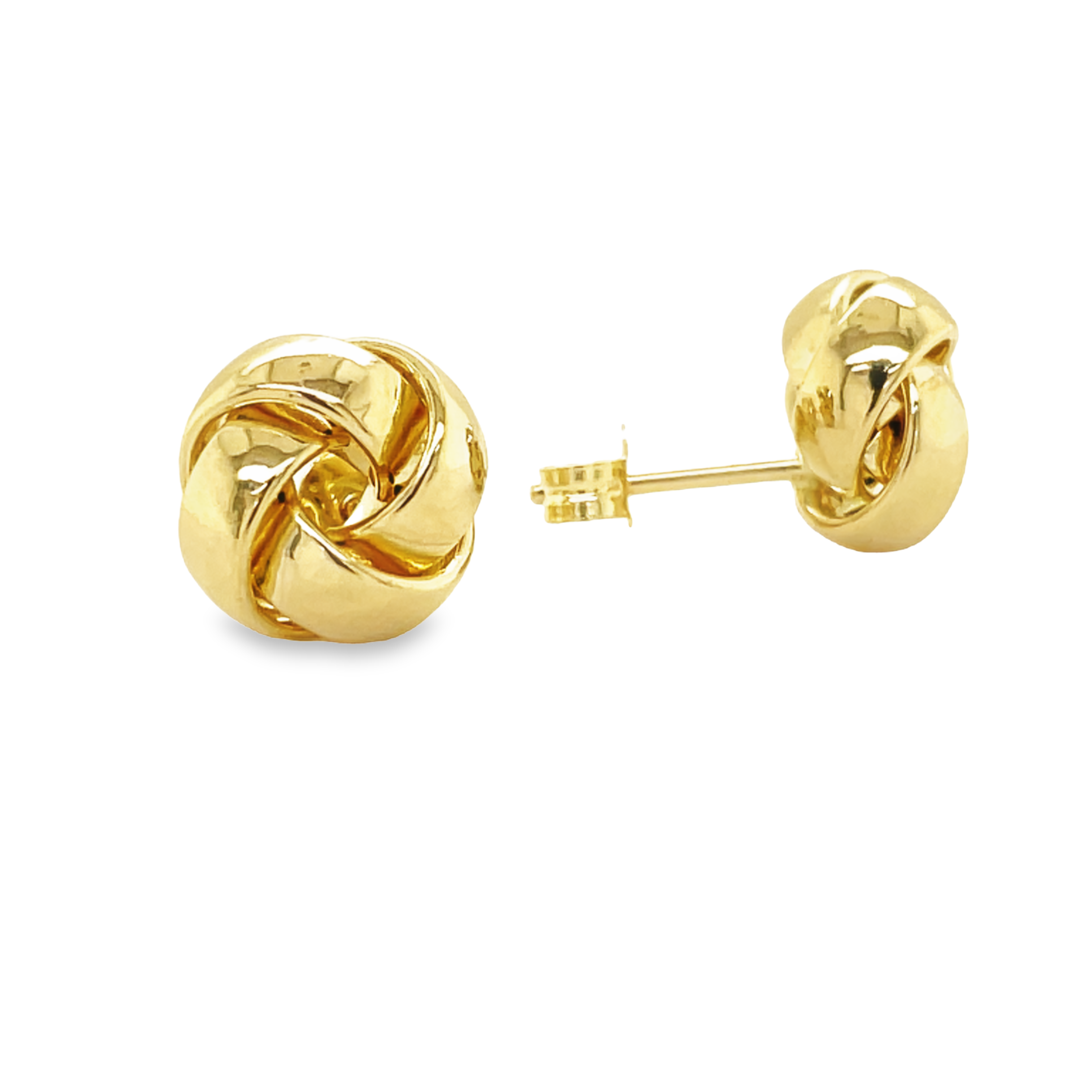 14k yellow gold.  Italian made  Stud earrings.                           Secure friction back  10.00 mm.