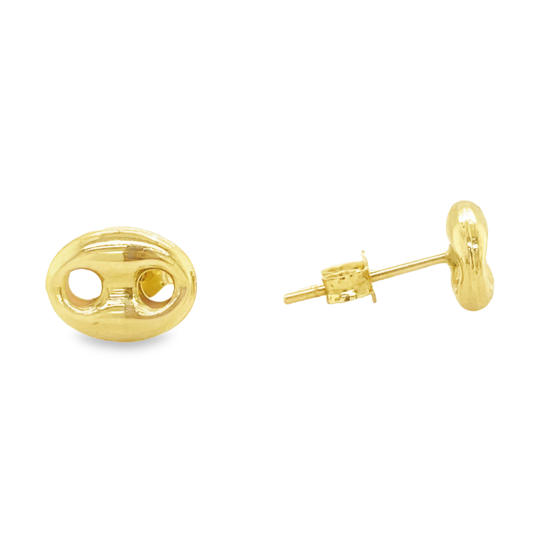 Front and side view of Small 14k Yellow Gold Puffed Mariner Link Earrings