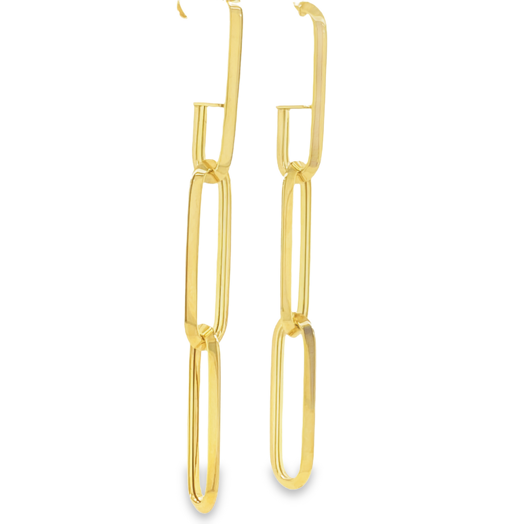 14k Italian yellow gold  2.5" long  7.00 mm wide  Secure friction backs  Two set of paperclip link on each earring 