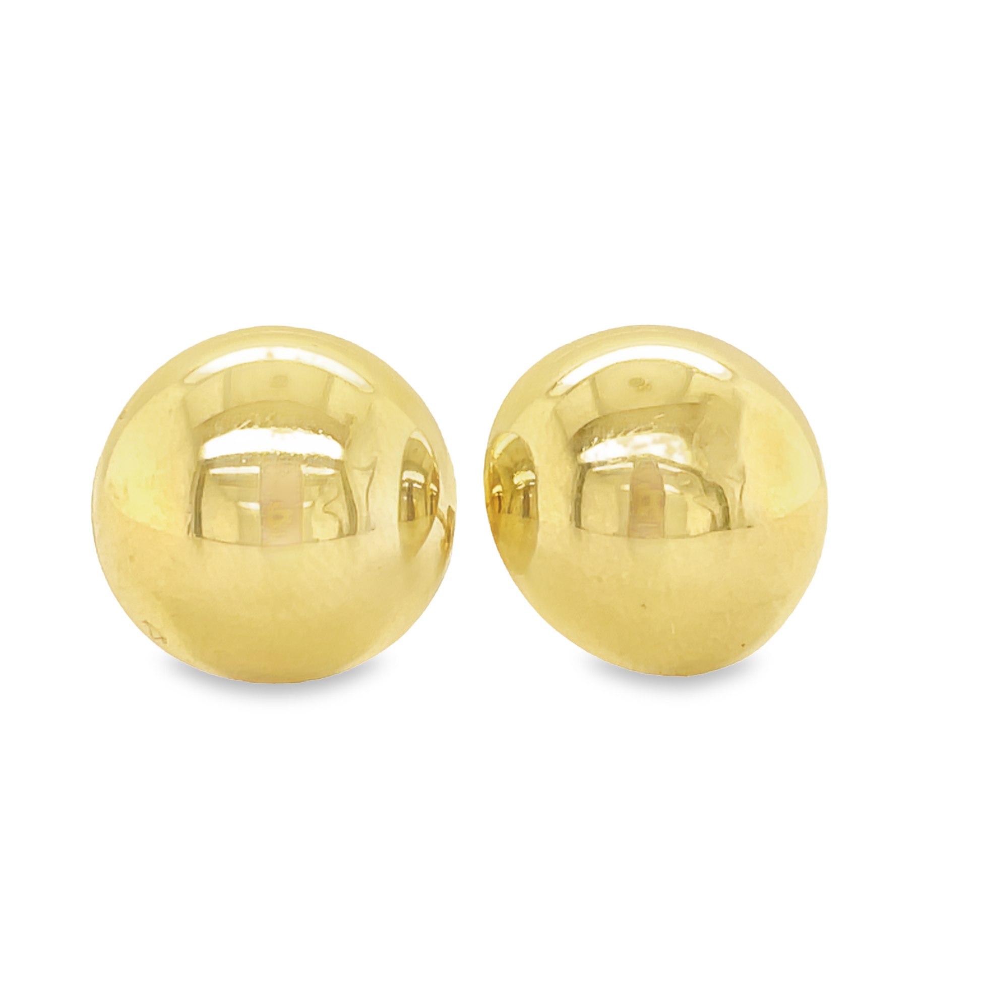 Large 14k Yellow Gold Half Ball Stud Earrings Front view