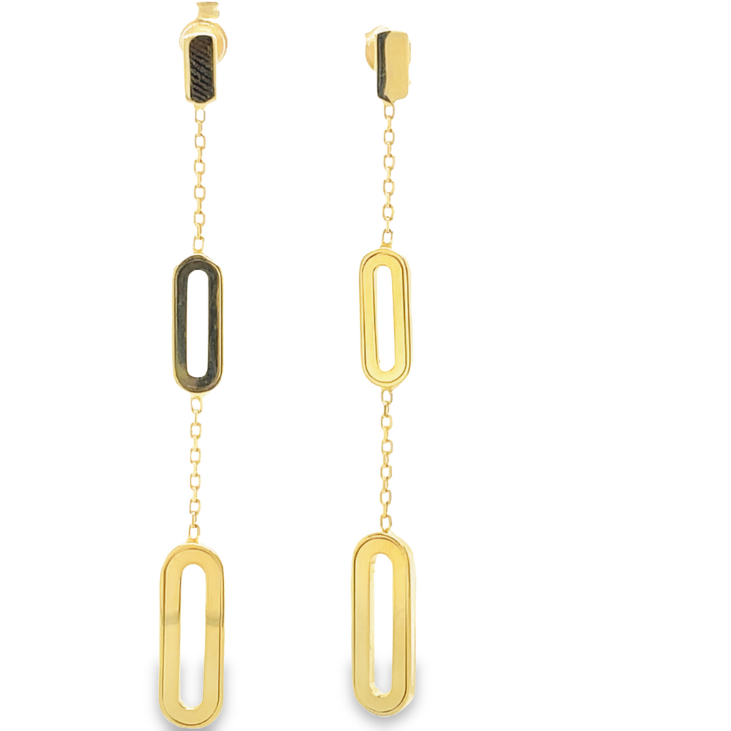 These classic 14k Italian gold earrings offer a sophisticated and polished look with two sets of paperclip links for a secure fit. The 2.5" long and 6.00 mm wide metal is crafted with precision and quality. A perfect addition to your collection.