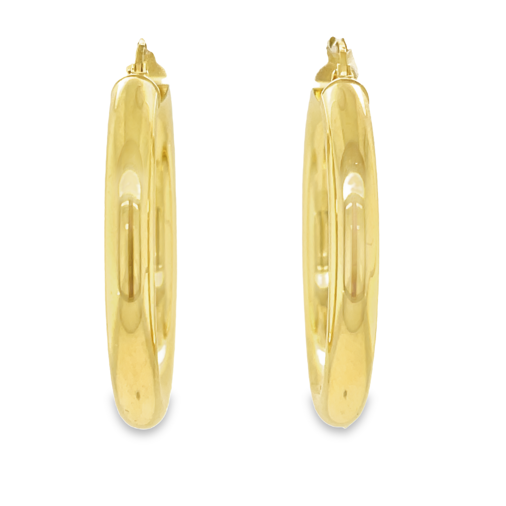 Medium Size 4.00 mm Italian Gold Hoops Earrings Front view