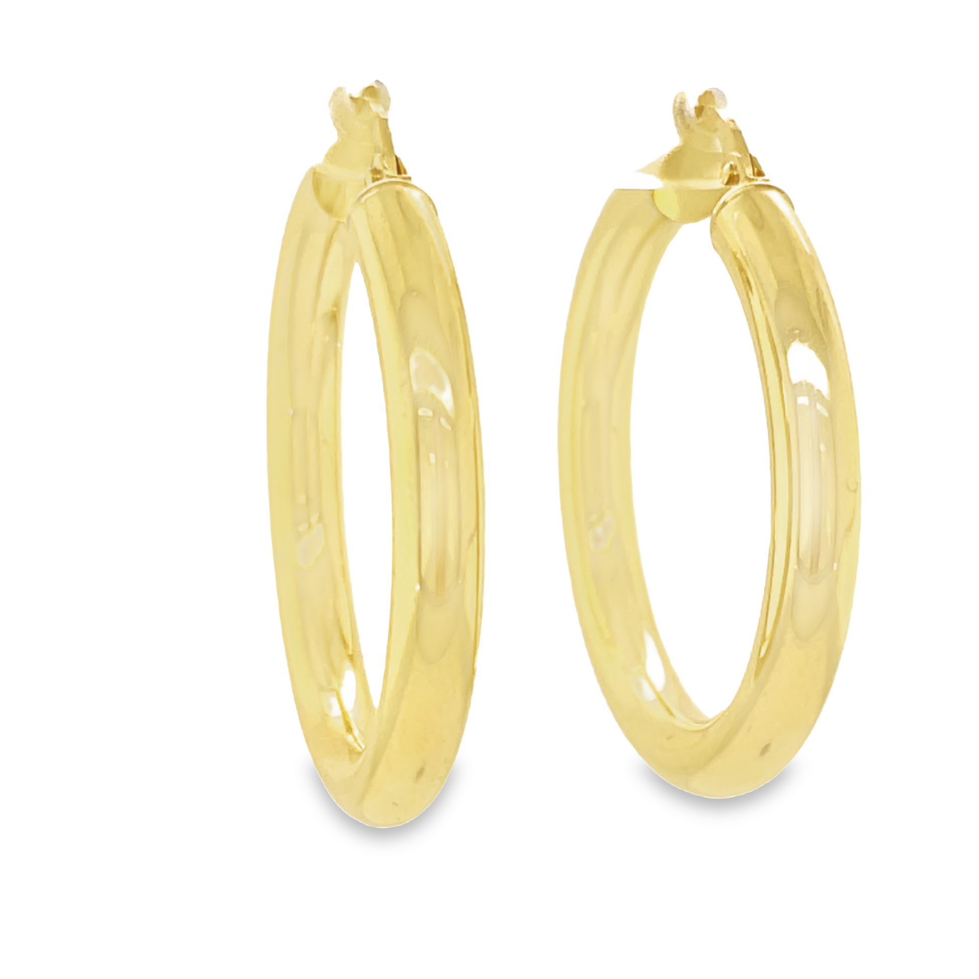 Medium Size 4.00 mm Italian Gold Hoops Earrings Side view