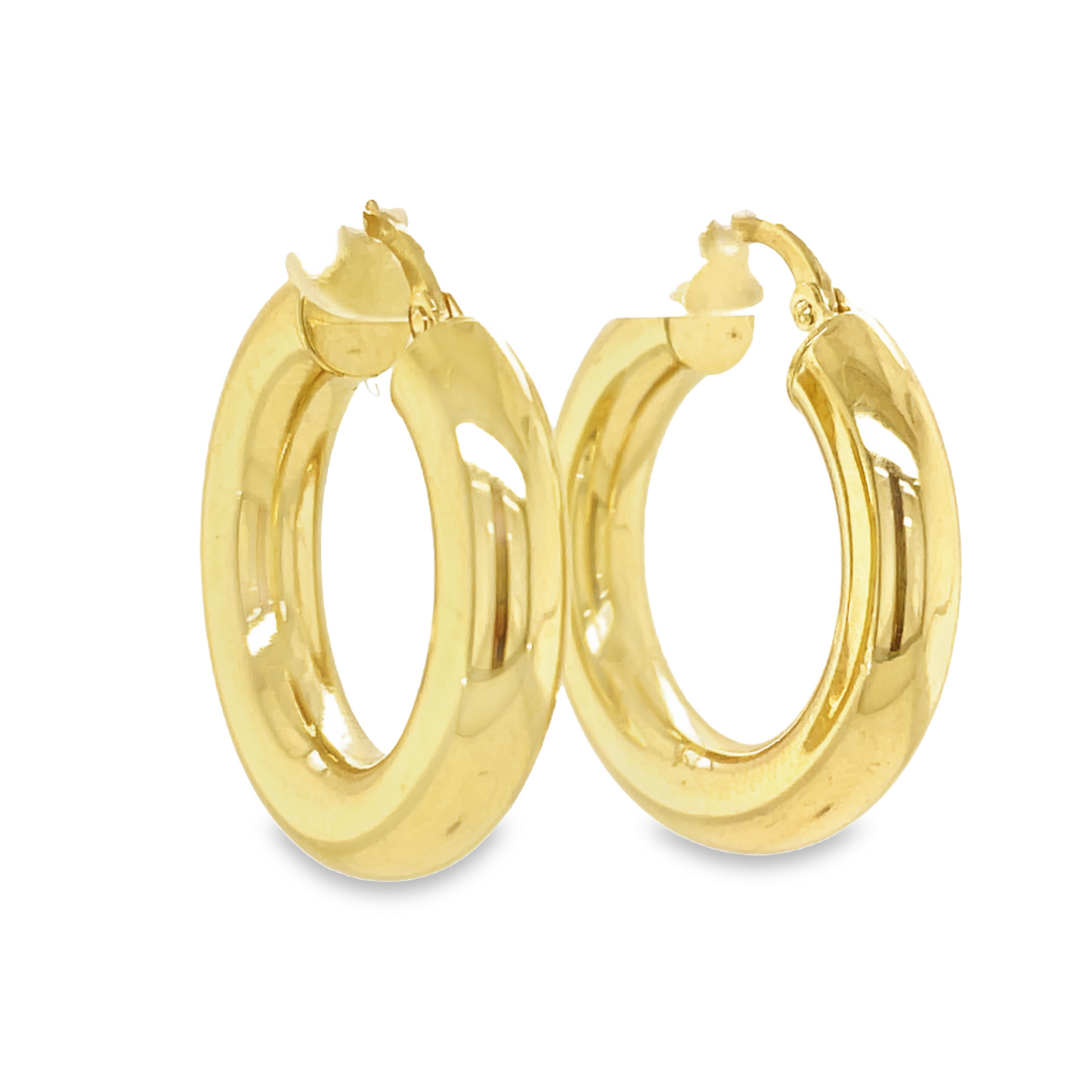Large Size 5.00 mm Italian Gold Hoops Earrings Side view