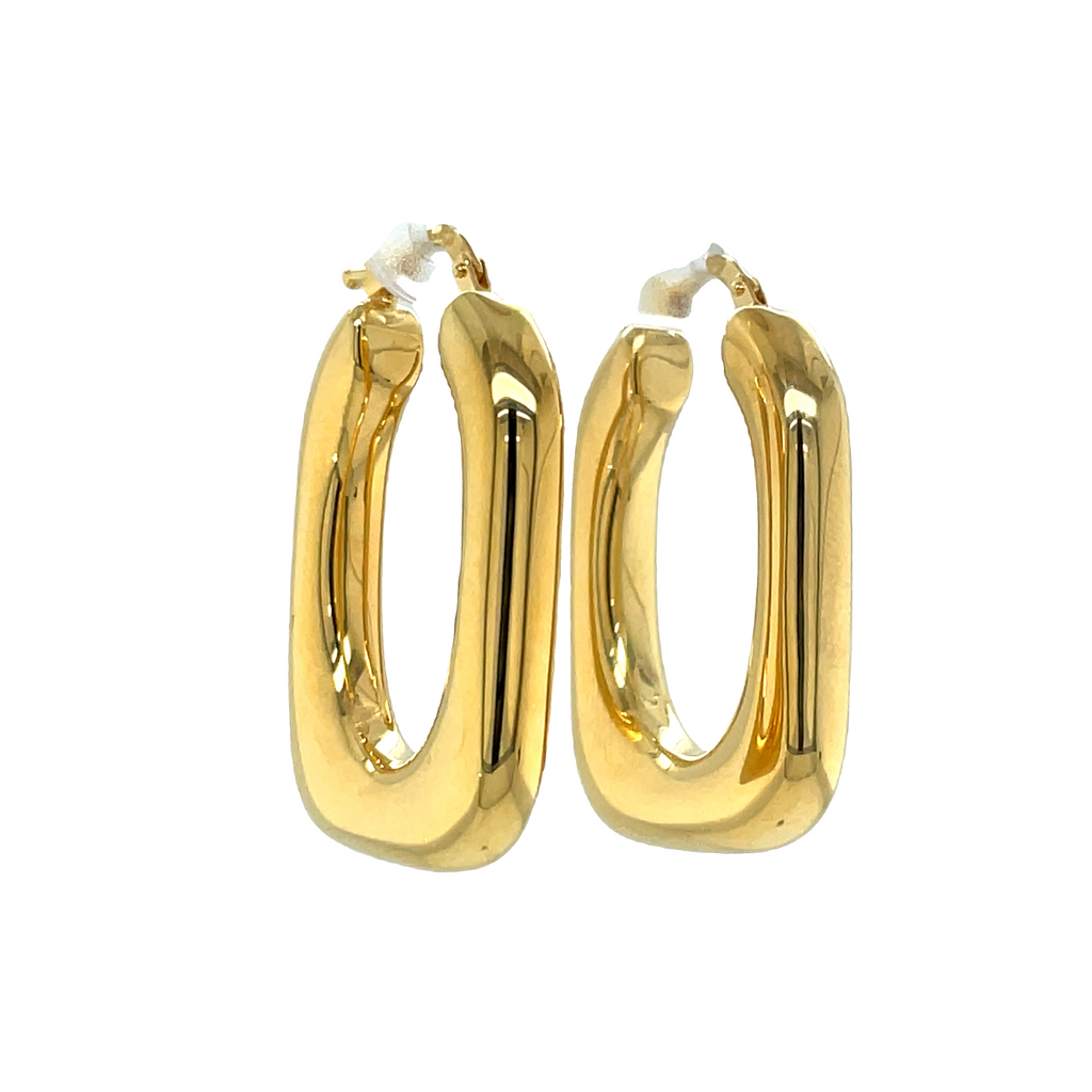 These earrings feature a stylish 14k Italian yellow gold construction, making them a perfect addition to any outfit. The secure latch system adds an extra layer of security for added comfort. A lightweight, 1" hoop and 5.00 mm wide design make them an elegant and timeless accessory.