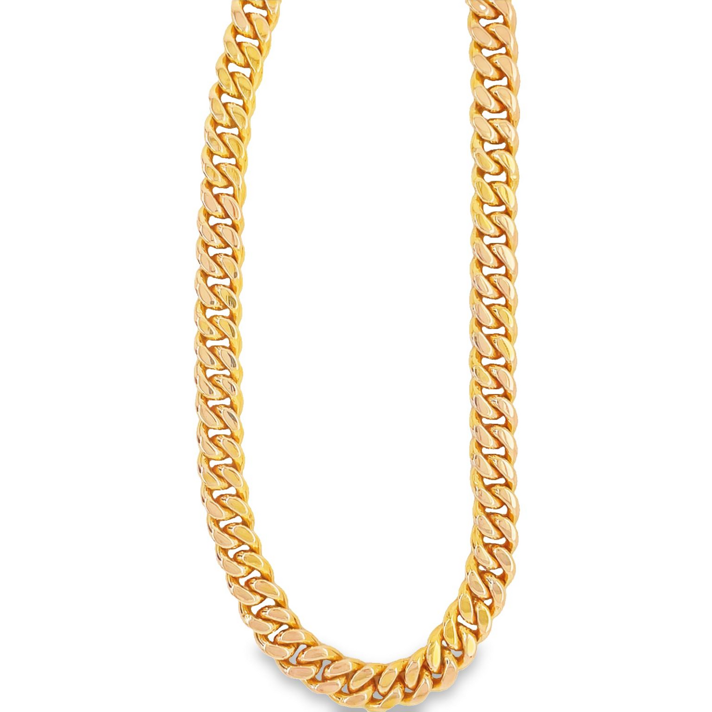 Solid 14k Yellow Gold Cuban Link Chain Necklace 16" Front view 