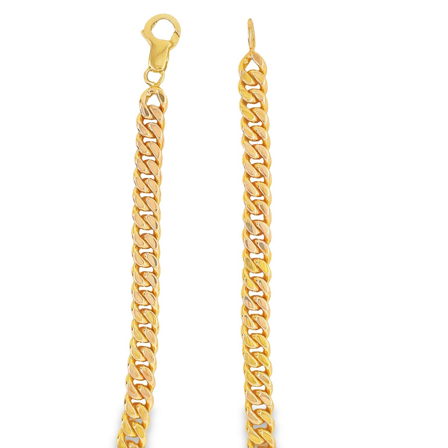 Solid 14k Yellow Gold Cuban Link Chain Necklace 16" Top view clasp unfastened