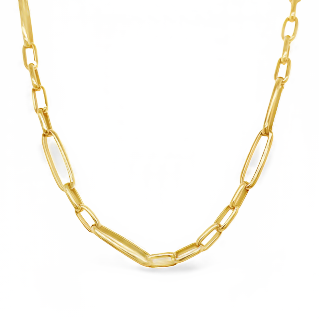 18k yellow gold.  Paperclip link.  Secure lobster catch.  24" long  Italian made  5.12 mm thickness 