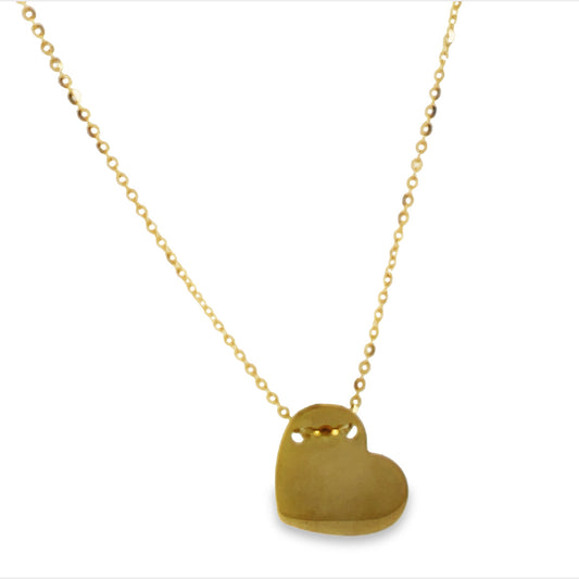Italian 14k Yellow Gold Heart Necklace Front view