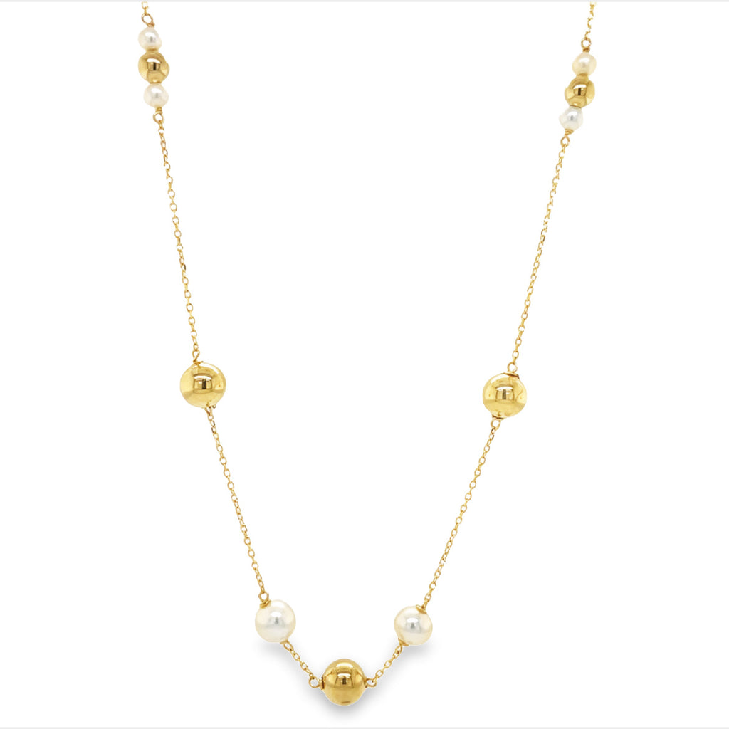 14k yellow gold.  Italian made.  Gold bead 6.00 mm  Cultured pearls 6.00 mm   18.00 mm length 