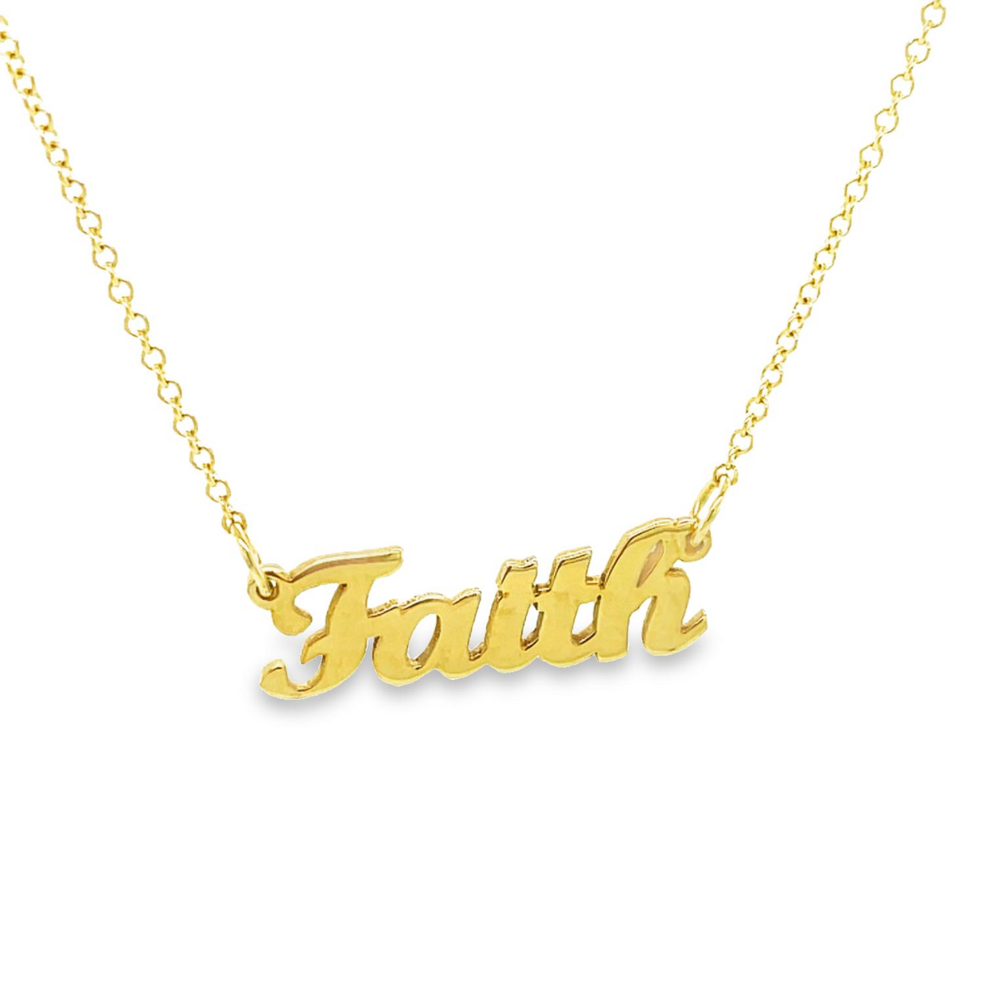 Front view of 14k Yellow Gold Faith Yellow Gold Name Plate