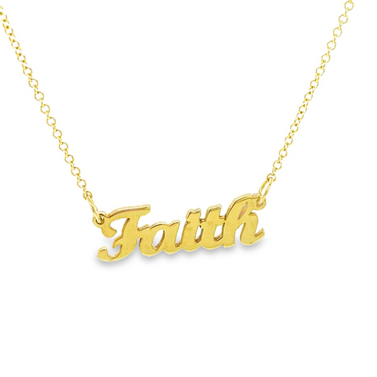 Front view of 14k Yellow Gold Faith Yellow Gold Name Plate