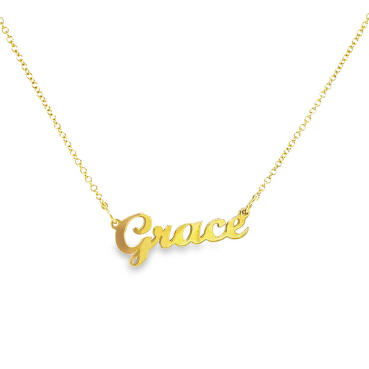 Front view of 14k Yellow Gold Grace Yellow Gold Name Plate
