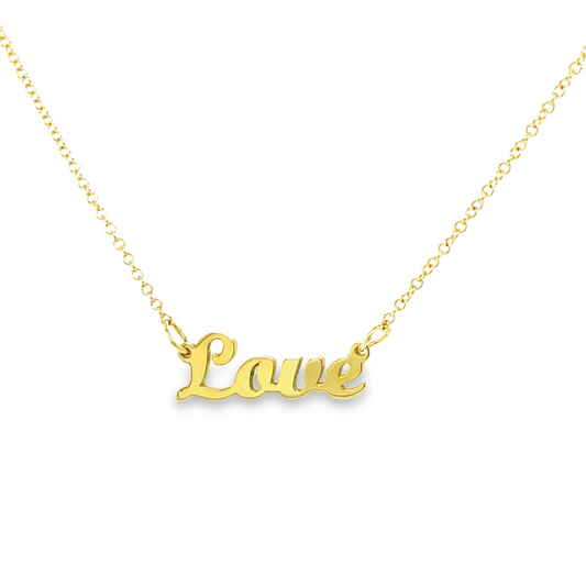 Front view of 14k Yellow Gold Love Yellow Gold Name Plate