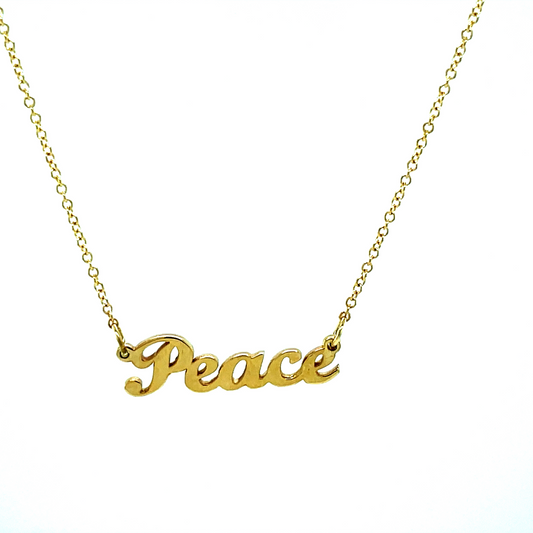 Front view of 14k Yellow Gold Peace Yellow Gold Name Plate