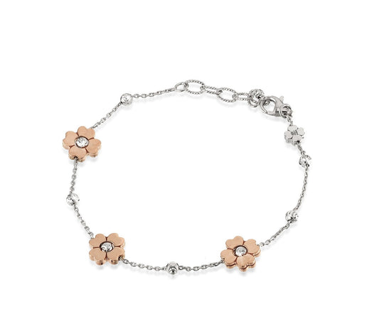 Top view of fasten Sterling Silver Rose Gold Plated Flower Bracelet