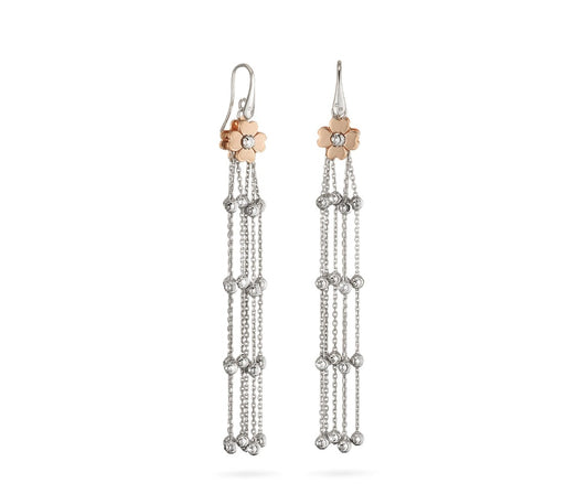 Rose Gold Flower Sterling Silver Dangling Earrings Side view 