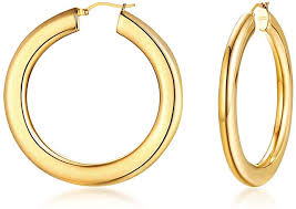 Large Size 5.00 mm Italian Gold Hoops Earrings Front and Side View