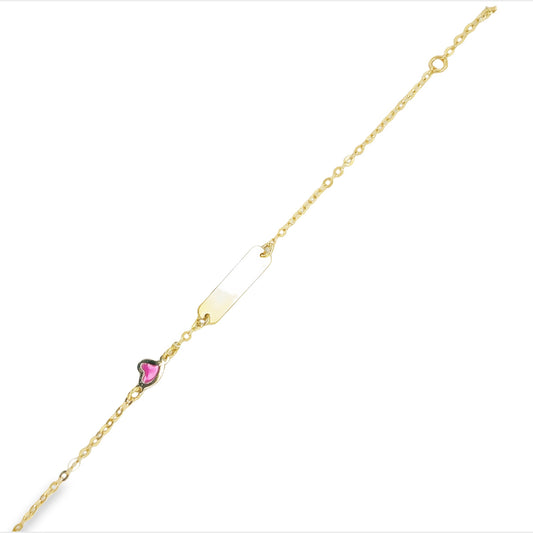 Top view of 14k Yellow Gold ID Heart Children Bracelet
