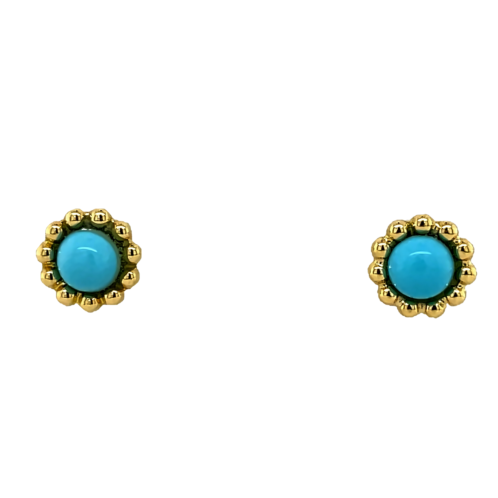 Front view of 18K Gold Turquoise Baby Earrings