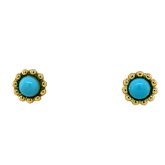 Front view of 18K Gold Turquoise Baby Earrings